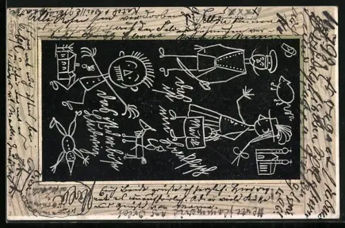 Künstler-AK Kreidetafel mit Zeichnugnen