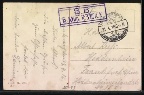 AK Jungen in Uniform mit Pickelhaube spielen Fussball mit einem Osterei, Schneeglöckchen mit Schleife