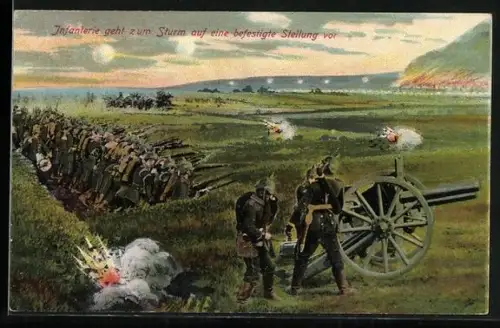 AK Infanterie geht zum Sturm auf eine befestigte Stellung vor