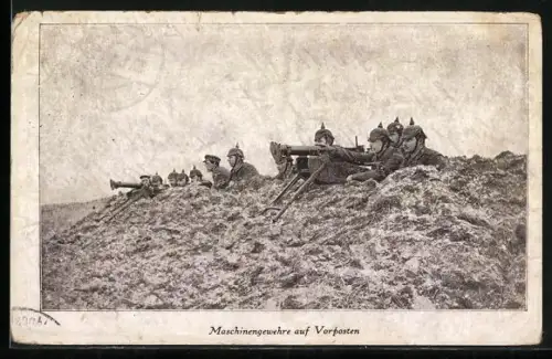 AK Soldaten in Uniformen mit Maschinengewehren auf Vorposte
