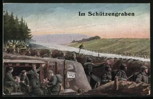 AK Soldaten in Uniformen bei der Arbeit im Schützengraben