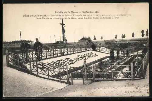 AK Bataille de la Marne, Tombe de 21 Soldats Francais, französische Kriegsgräber in Fere Champenoise