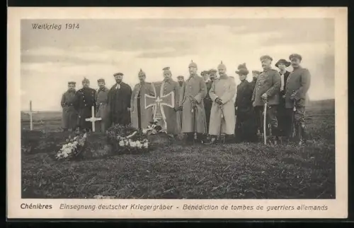 AK Chénières, Einsegnung deutscher Kriegergräber, Eisernes Kreuz