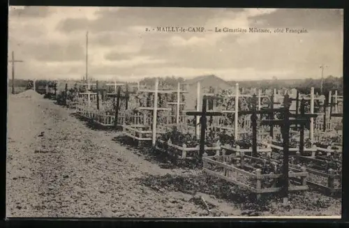 AK Mailly-le-Camp, Le Cimetière Militaire, côte Francais