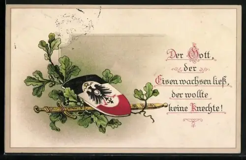 AK Deutsches Schild und Schwert mit Eichenlaub, Deutscher Mut...