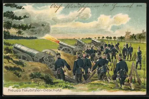 Künstler-AK Soldaten der Artillerie mit neuem Haubitzen-Geschütz