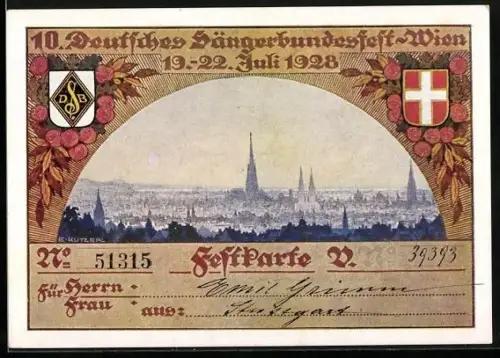 Künstler-AK Wien, 10. Deutsches Sängerbundesfest 1928, Stadt-Panorama
