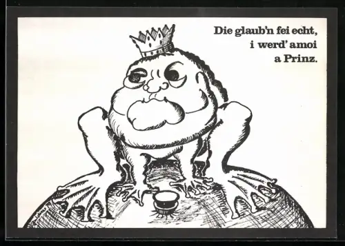 Künstler-AK Strauss als Froschprinz, Die glaub`n fei echt i werd` amoi a Prinz
