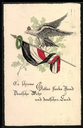 AK Nationalfahne mit gekröntem Adler und Lorbeerkranz