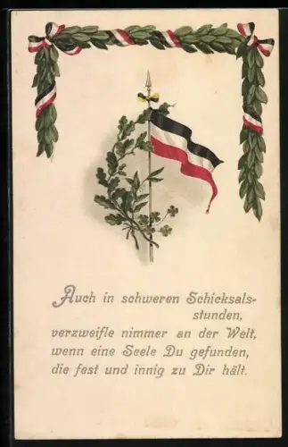 AK Reichsfahne mit Eichenbruch und Lorbeergewinde