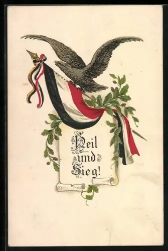 AK Ein Reich, Ein Volk, Ein Gott!, Adler mit deutscher Fahne