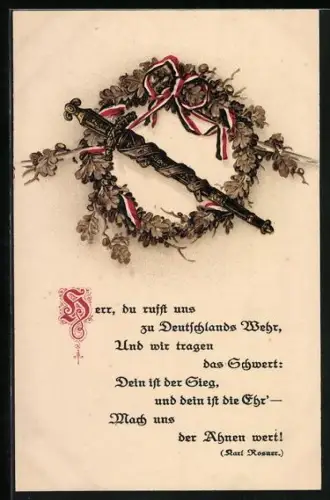 AK Dolch mit Eichenkranz und patriotischer Spruch von Karl Rosner
