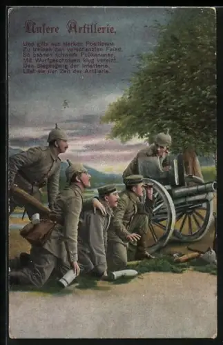 Künstler-AK Soldaten der Artillerie an einem zeitgenössischen Geschütz