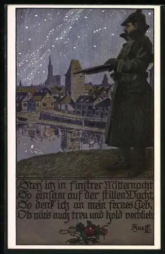 AK Steh` ich in finstrer Mitternacht..., Soldat der Infanterie mit Gewehr am Ufer