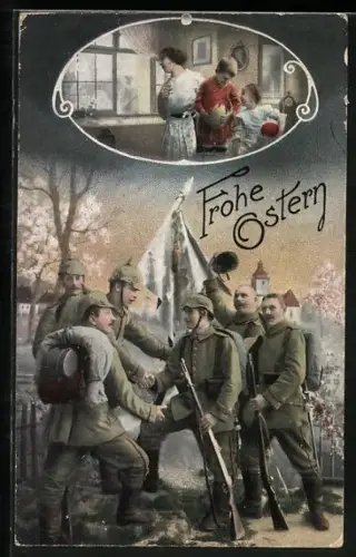 AK Kriegsostern, Soldaten feiern gemeinsam draussen
