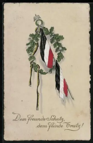 AK Ostergruss, Nationalfahne mit Eichenlaub
