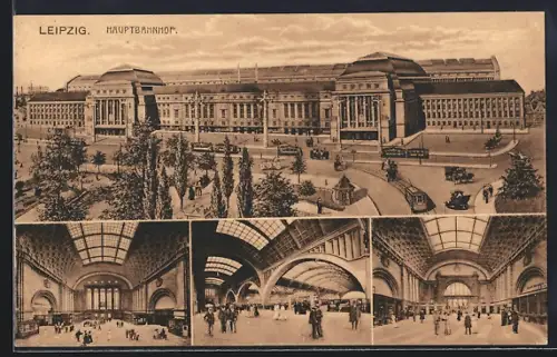 AK Leipzig, Hauptbahnhof, Aussenansicht, Innenansicht der Halle