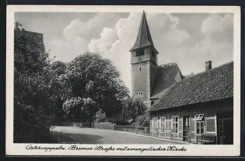 AK Ostercappeln, Bremer Strasse mit evangelischer Kirche