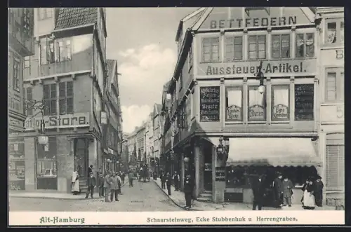 AK Hamburg-Neustadt, Schaarsteinweg, Ecke Stubbenhuk u. Herrengraben, Geschäft für Aussteuer-Artikel