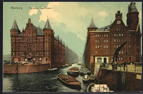 AK Hamburg, Freihafen mit Lagerhäuser