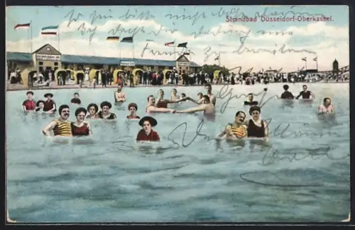 AK Düsseldorf-Oberkassel, Strandbad mit Badegästen