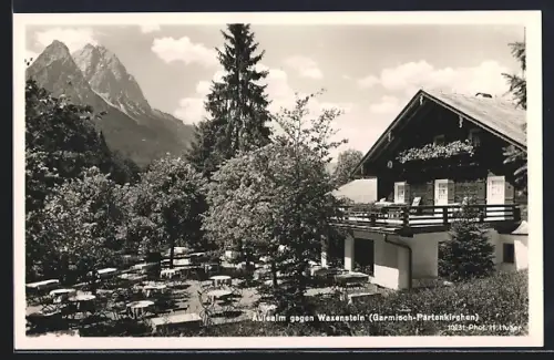 AK Garmisch-Partenkirchen, Gasthaus Aulealm gegen Waxenstein