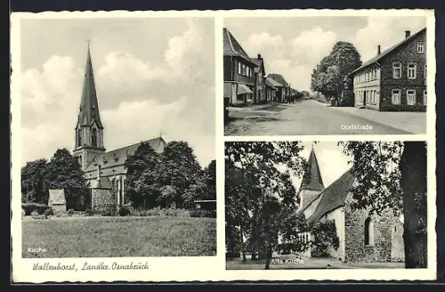 AK Wallenhorst, Ortsansicht mit Kirche & Dorfstrasse