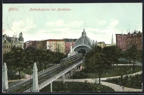 AK Berlin-Schöneberg, Nollendorfplatz, Hochbahn verlässt den Bahnhof