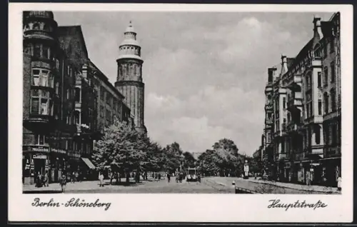 AK Berlin-Schöneberg, Partie in der Hauptstrasse mit Strassenbahn