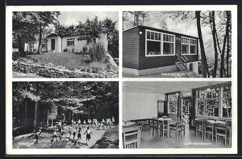 AK Wissingen, Kindererholungsheim Werscherberg, Jungenhaus, Kinder beim Völkerball, Nebengebäude, Aufenthaltsraum
