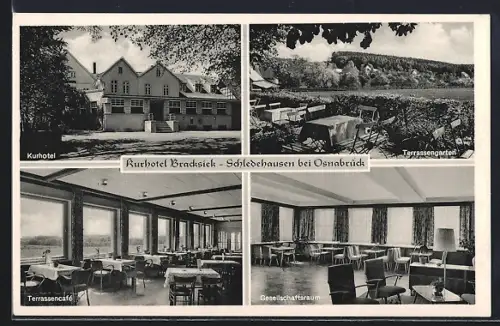 AK Schledehausen bei Osnabrück, Kurhotel, Terrassengarten, Terrassencafé und Gesellschaftsraum