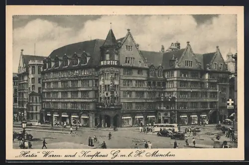 AK München, belebter Bahnhofsplatz, Hertie Waren- u. Kaufhaus GmbH