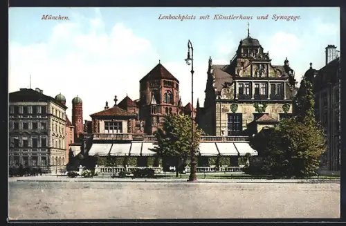 AK München, Lenbachplatz mit Künstlerhaus und Synagoge