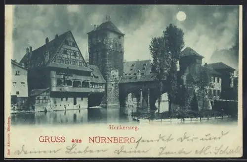 Mondschein-AK Nürnberg, Henkersteg bei Nacht