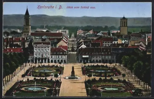 AK Karlsruhe i. B., Blick vom Schloss aus