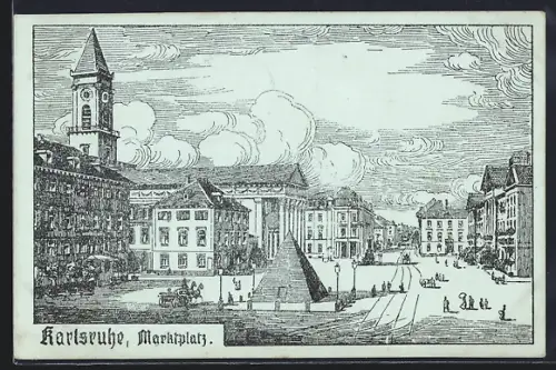 Künstler-AK Karlsruhe, Marktplatz