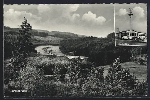AK Töpen, Grenzbrücke, Raststätte am Zonengrenzübergang von E. Zimmermann