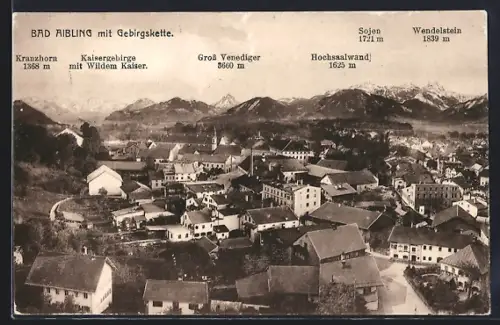 AK Bad Aibling, Stadtansicht mit Gebirgskette, Kranzhorn, Kaisergebirge, Grossvenediger, Hochsalwand, Wendelstein