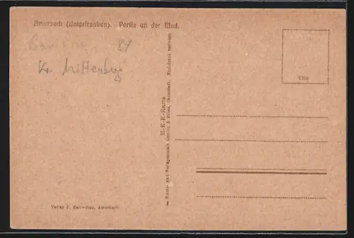 Künstler-AK Amorbach /Unterfranken, Partie an der Mud