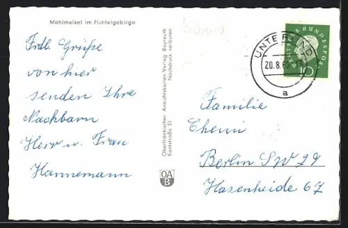 AK Mehlmeisel im Fichtelgebirge, Ortsansicht mit Kirche und umliegender Landschaft