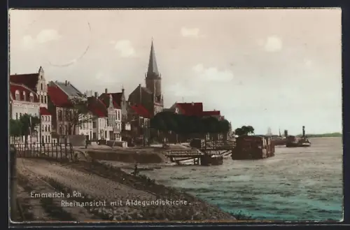 AK Emmerich a. Rh., Rheinanansicht, Aldegundiskirche
