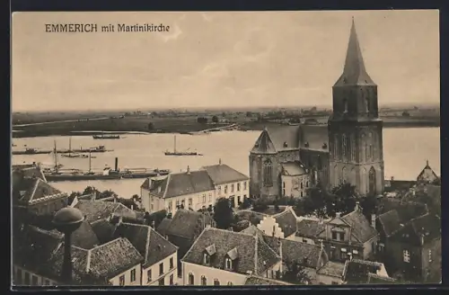 AK Emmerich, Martinikirche, Rhein, Stadtansicht