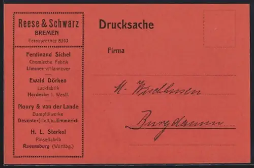 AK Bremen, Reese & Schwarz, Werbung für Leinölfirnis Vanderlande