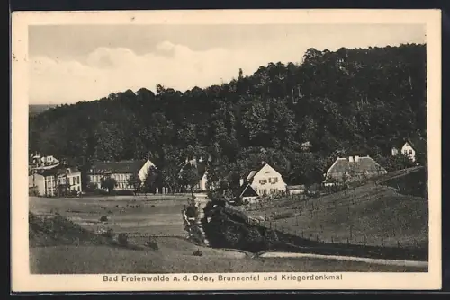 AK Bad Freienwalde a. d. Oder, Brunnental und Kriegerdenkmal
