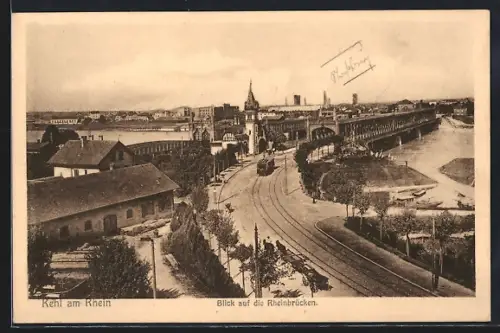 AK Kehl am Rhein, Blick auf die Rheinbrücken