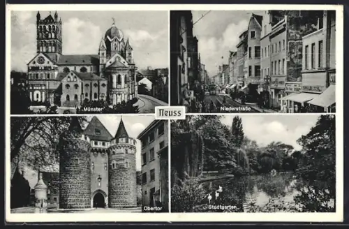 AK Neuss, Münster, Niederstrasse, Obertor, Stadtgarten