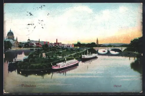 AK Potsdam, Havel, Dampfschiffe, Brücke