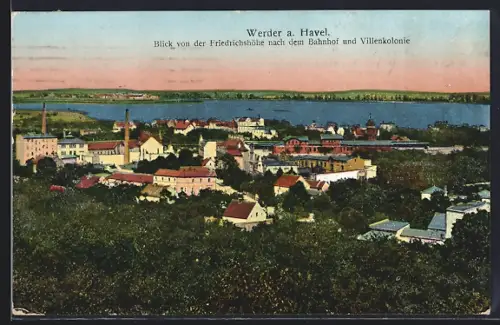 AK Werder a. Havel, Blick von der Friedrichshöhe nach Bahnhof und Villenkolonie