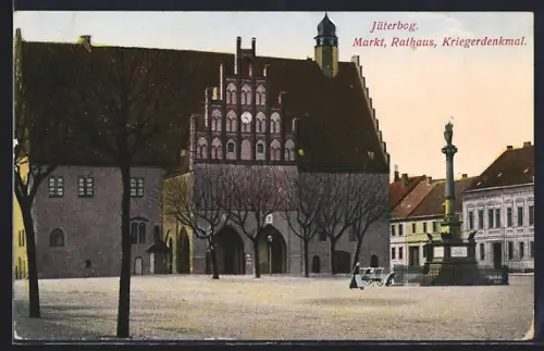 AK Jüterbog, Markt, Rathaus, Kriegerdenkmal