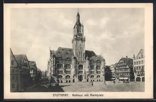 AK Stuttgart, Rathaus, Marktplatz